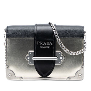 Pre-Loved Prada Saffiano Trimmed Metallic Vitello Cahier Bag